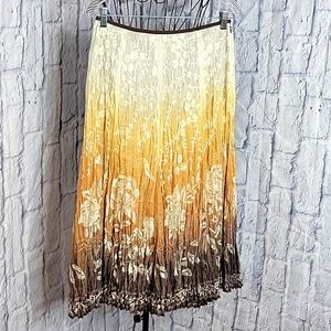 PETER NYGARD Floral Embroidered and Smocked Crinkled Silk Skirt Size 6